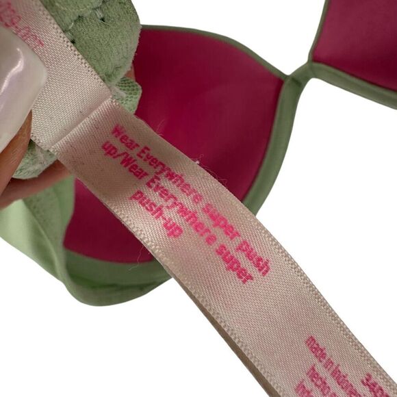 Victorias Secret PINK Wear Everywhere Super Push Up Bra 34DD Green Rhinestone - Picture 12 of 13
